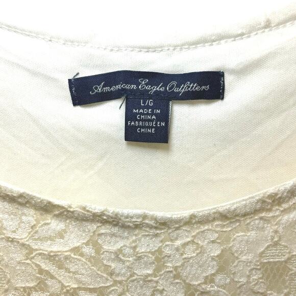 Vintage American Eagle Lace Shift Dress Size Large Flutter Sleeves Cream - Picture 6 of 7